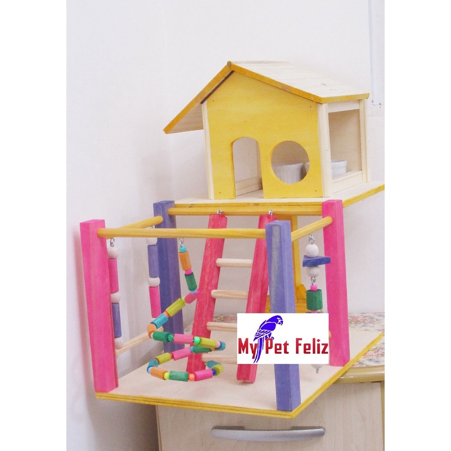 Casa para calopsita - parquinho para calopsita - brinquedo para calopsita (casa feliz colorida - lilás e rosa)