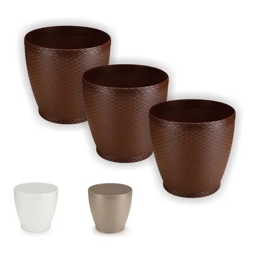 Vaso Rattan M2 Kit Com 6 Unidades Cachepos Violeta Suculenta