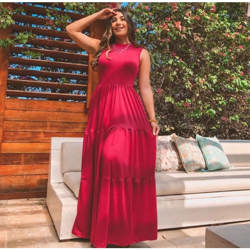Vestido Cavado saia 3 marias longo 502