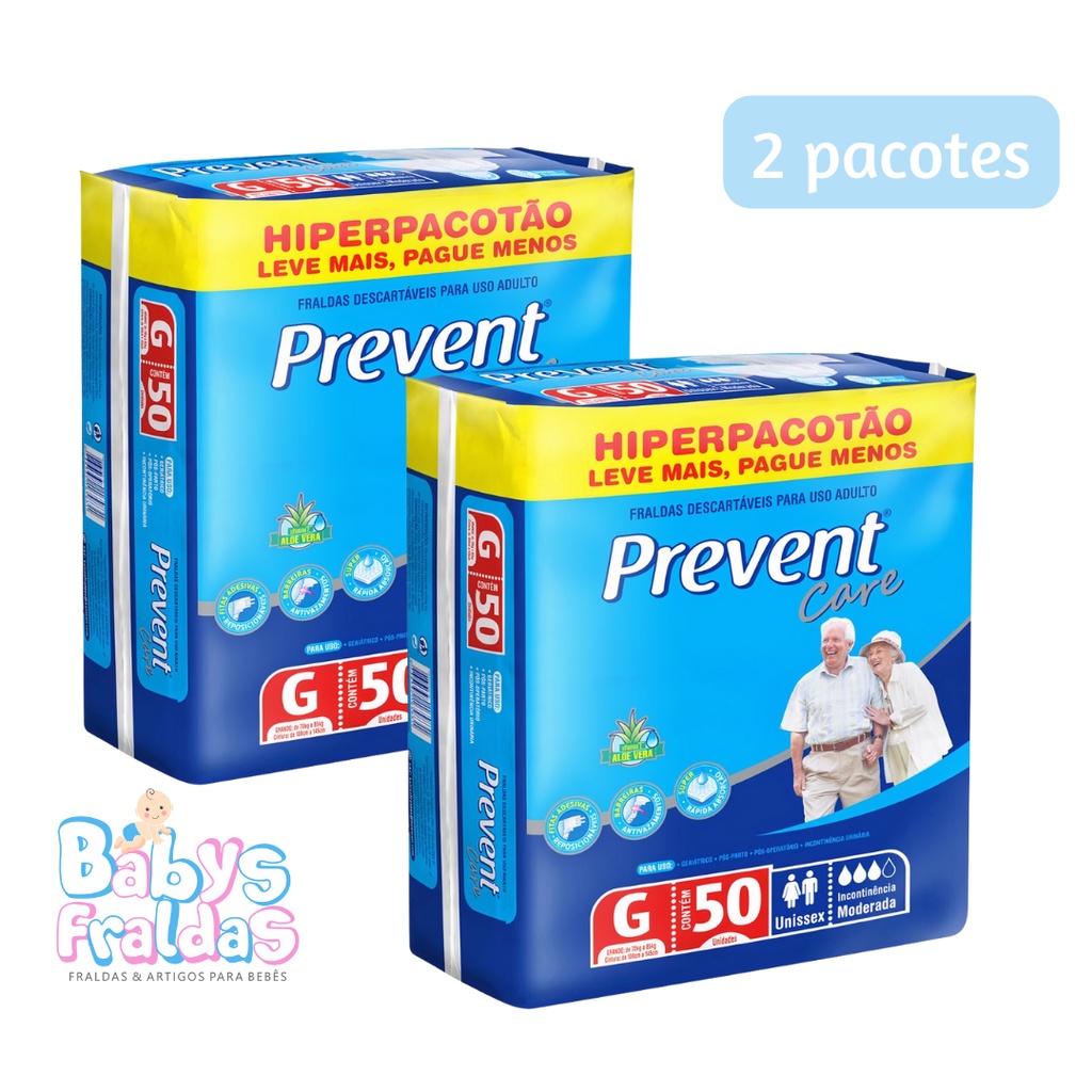 Kit 2 Pacotes Fralda Descartável Geriátrica Prevent Care Revenda Barato