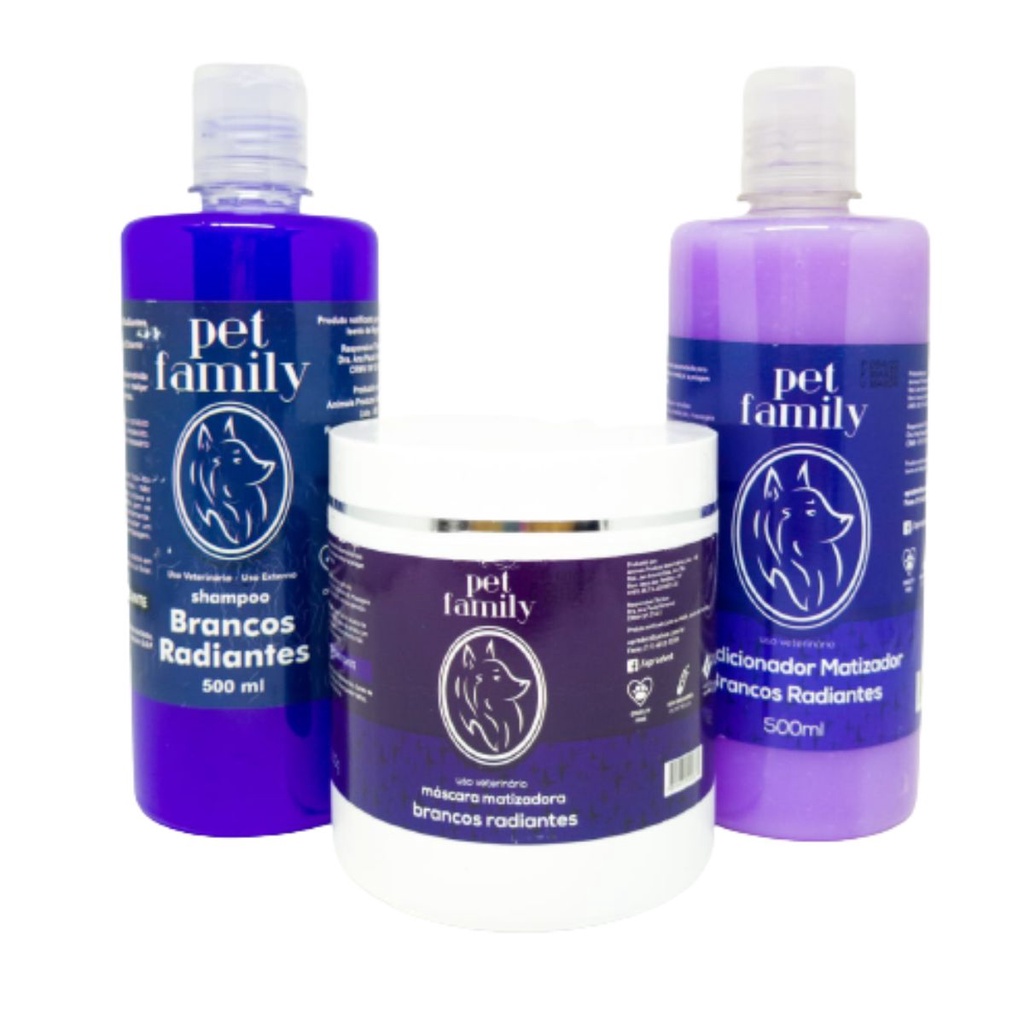 Kit Shampoo Cachorro e Gatos Branqueador Matizador  com Condicionador Pet e Mascara Branqueadora