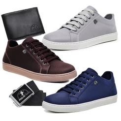 Kit 3 Tênis Polo Fran Sapatênis Casual + Carteira + Cinto London