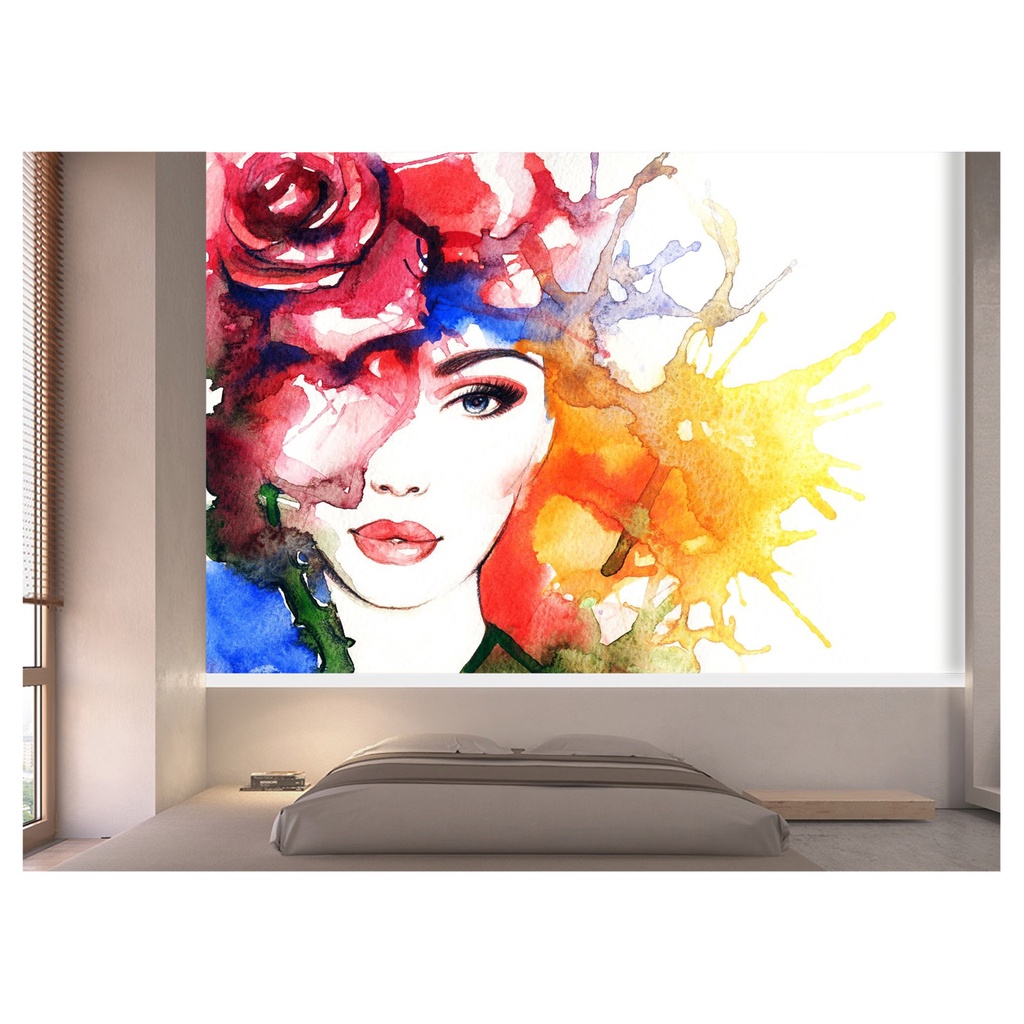 Adesivo Decorativo Papel de Parede Decoração Arte Mulher Pop Art Rosto Mulher Flores TRA036