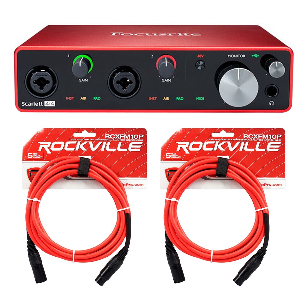 Focusrite SCARLETT 4I4 3rd Gen 192KHz USB Audio Recording Interface+2 ...
