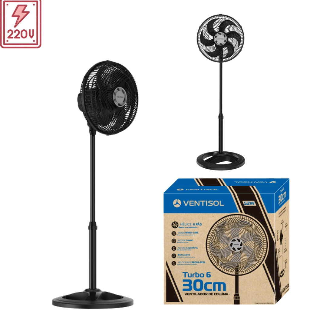 Ventilador Premium Ultra Silencioso e Potente Ventisol 30cm 6Pas 220w ...