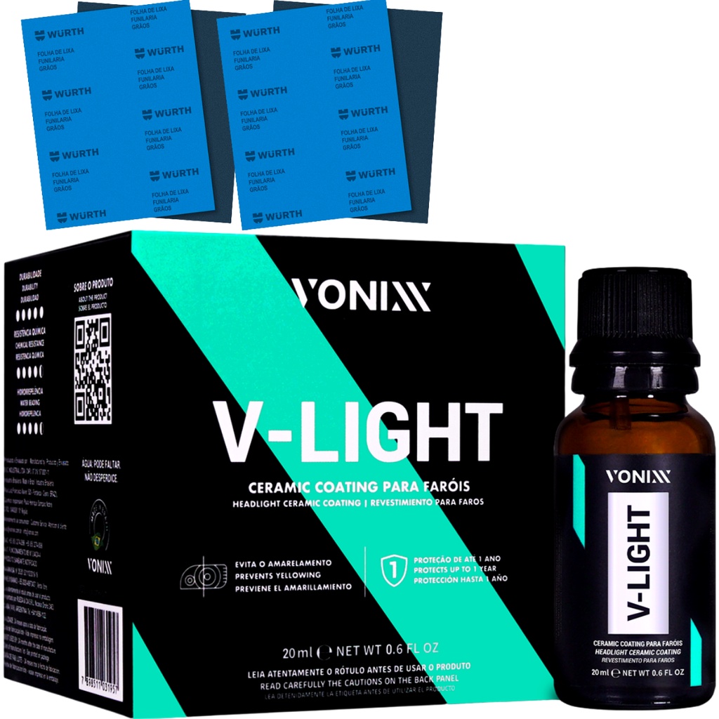 Kit Polimento para Farol Lixa Vitrificador V-Light 20ml Vonixx - Spare Parts and Accessories for Vehicles