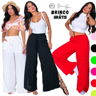 Calça Pantalona Com Fenda e Bolso Alfaiataria Duna Premium