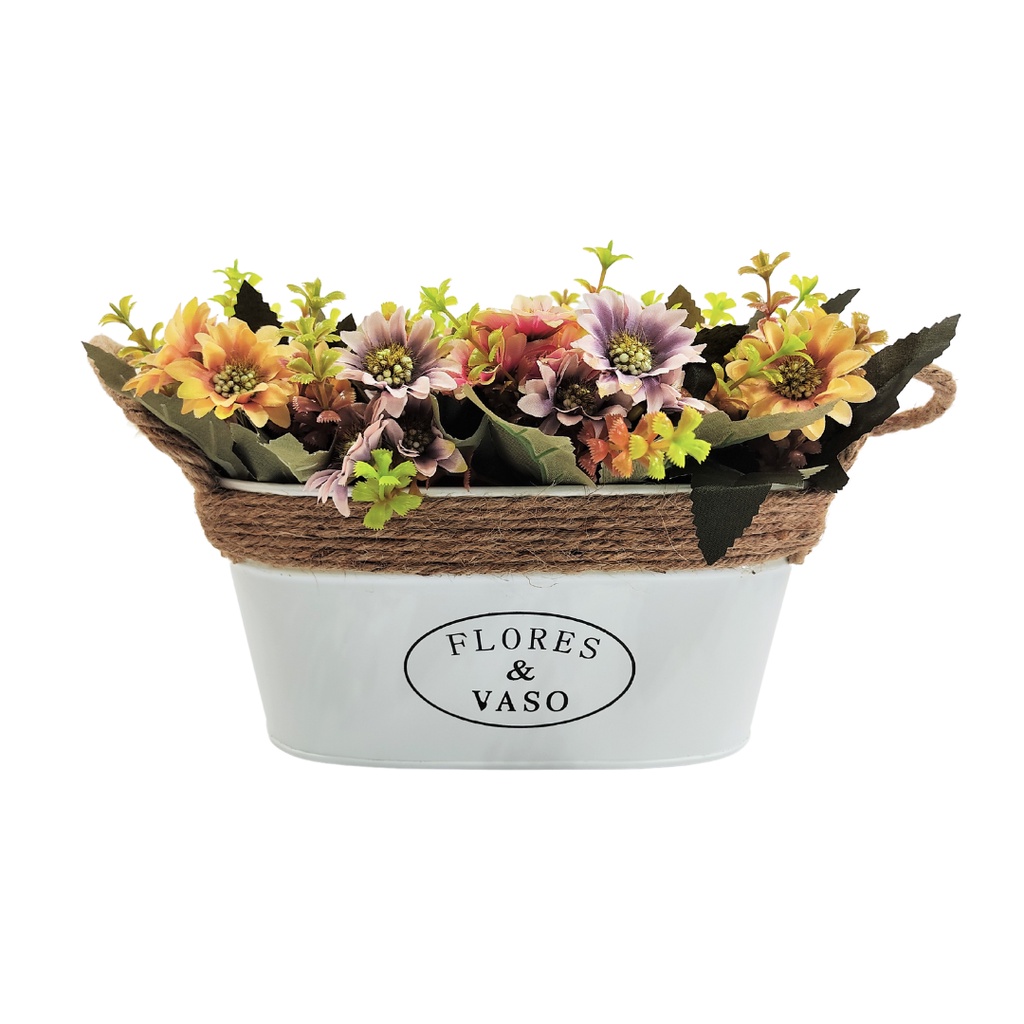 Cachepo Arranjo Flores & Vaso Floreira Metal E Alça De Corda em Oferta na Shopee