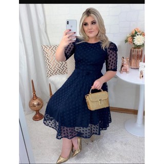 VESTIDO DE TULE SOCIAL MODA EVANGÉLICA GOSPEL RODADO GODÊ MIDI