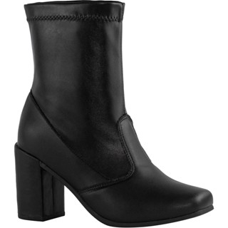 Coturno Feminino Confortável Salto Alto Grosso Bota Cano Médio Stretch Macio Bico Quadrado Square Calce Fácil