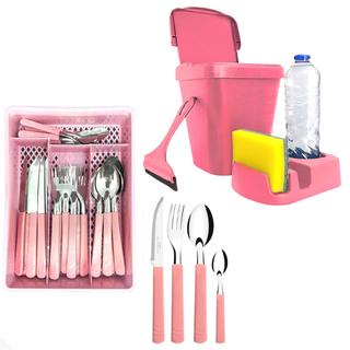 Conjunto Porta Detergente + Jogo de Talheres 25 Peças