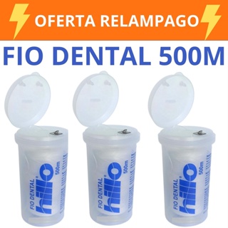 KIT 3 Fio Dental 500 Metros Sabor Menta Branco Hillo - Promoção Dentes Limpos Higiene Bucal Cuidados Pessoais