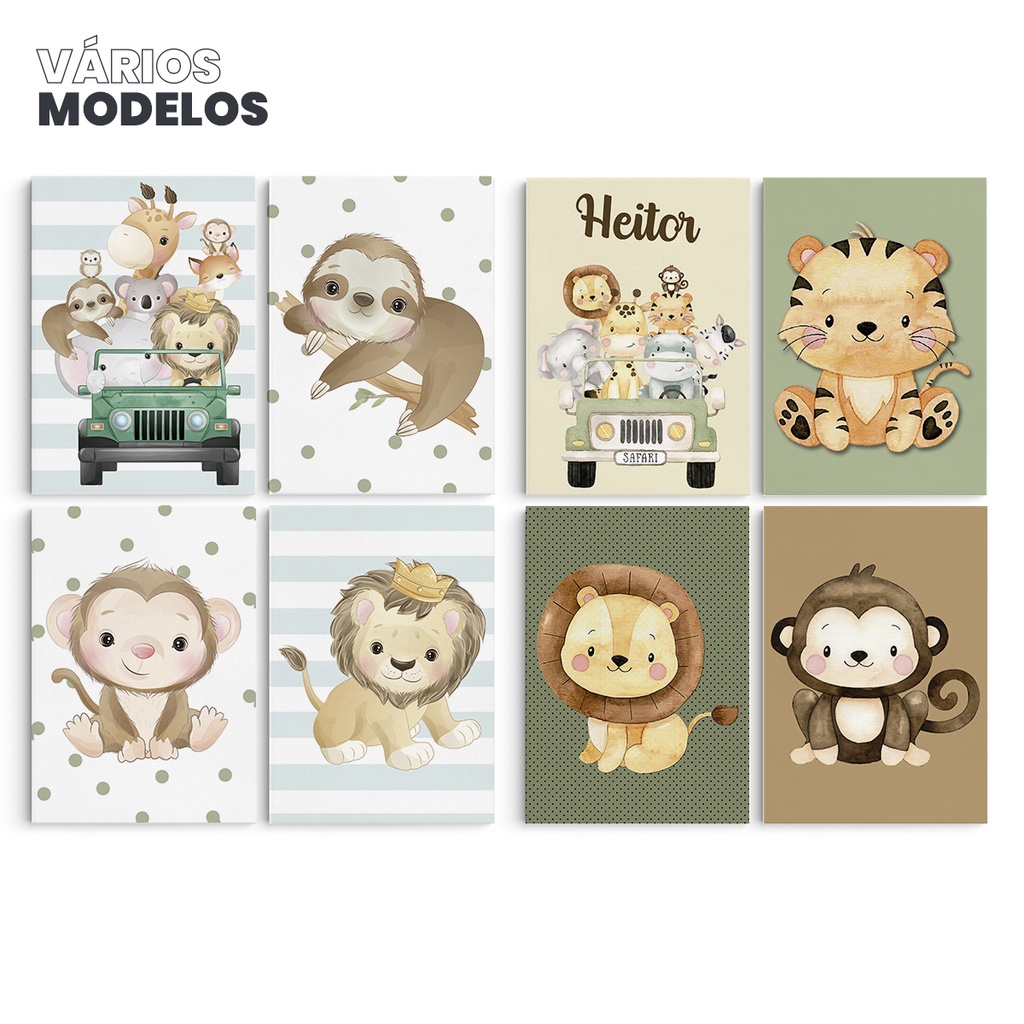 Quadro Decorativo Safari Com Nome Personalizado Decoração Quarto Infantil Bebê