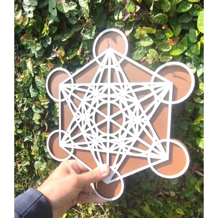 Aplique de Parede vazado Mandala Cubo Metatron 3D  Mdf quadro decorativo geometria sagrada