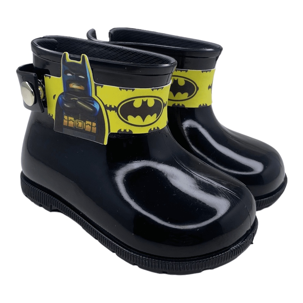 Bota Galocha Infantil Bebê Menino Cano Baixo Batman Preto Impermeável