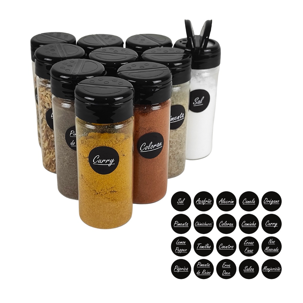 Kit 10 Potes de Tempero com Tampa, Potes de Plástico Resistente