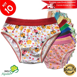 Kit 10 Calcinhas Infantil Algodão Estampada Cós Elástico Menina em Oferta na Shopee