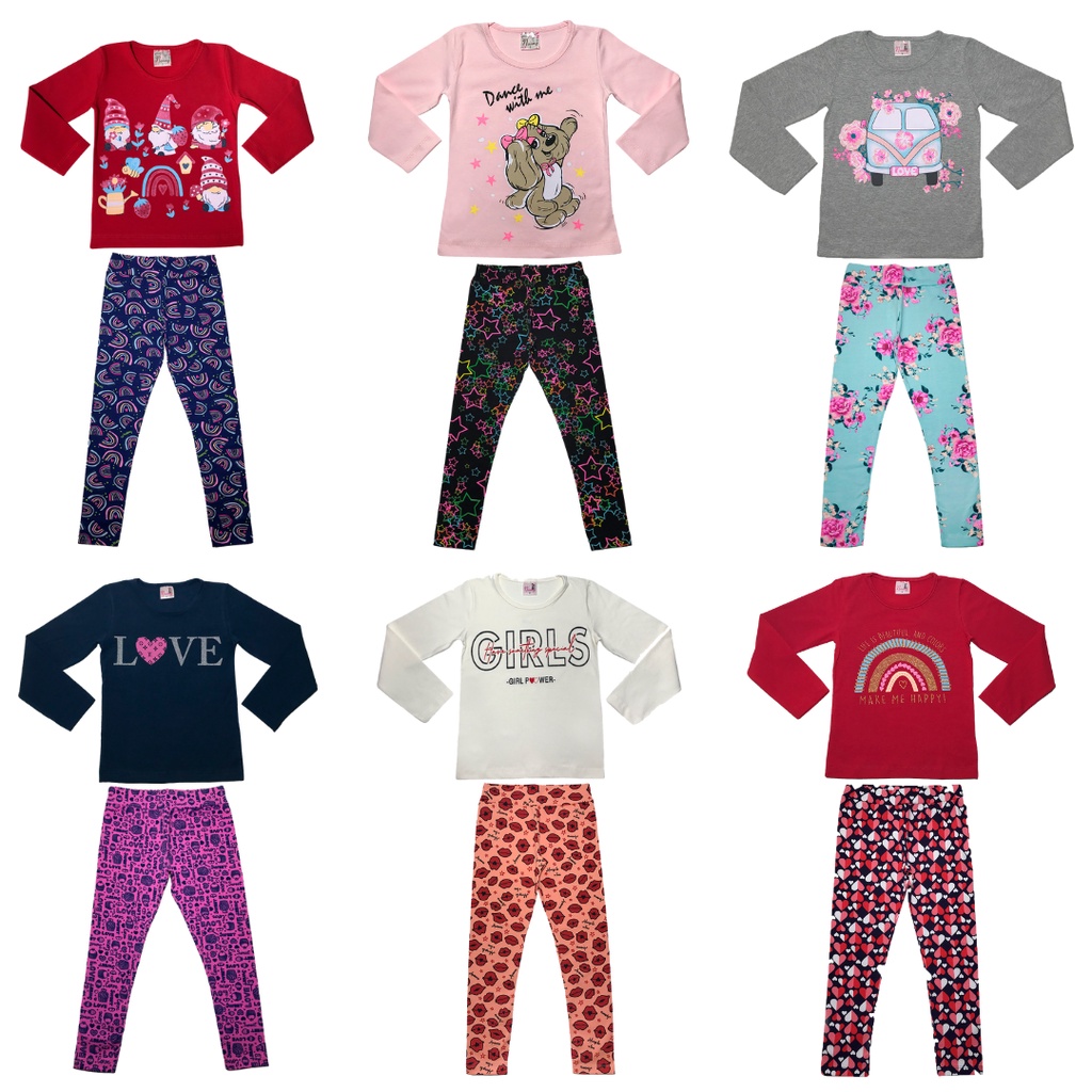 Kit Conjuntos Infantil Legging + Blusa Infantil Feminina Leg para Menina Promoção Sortidos