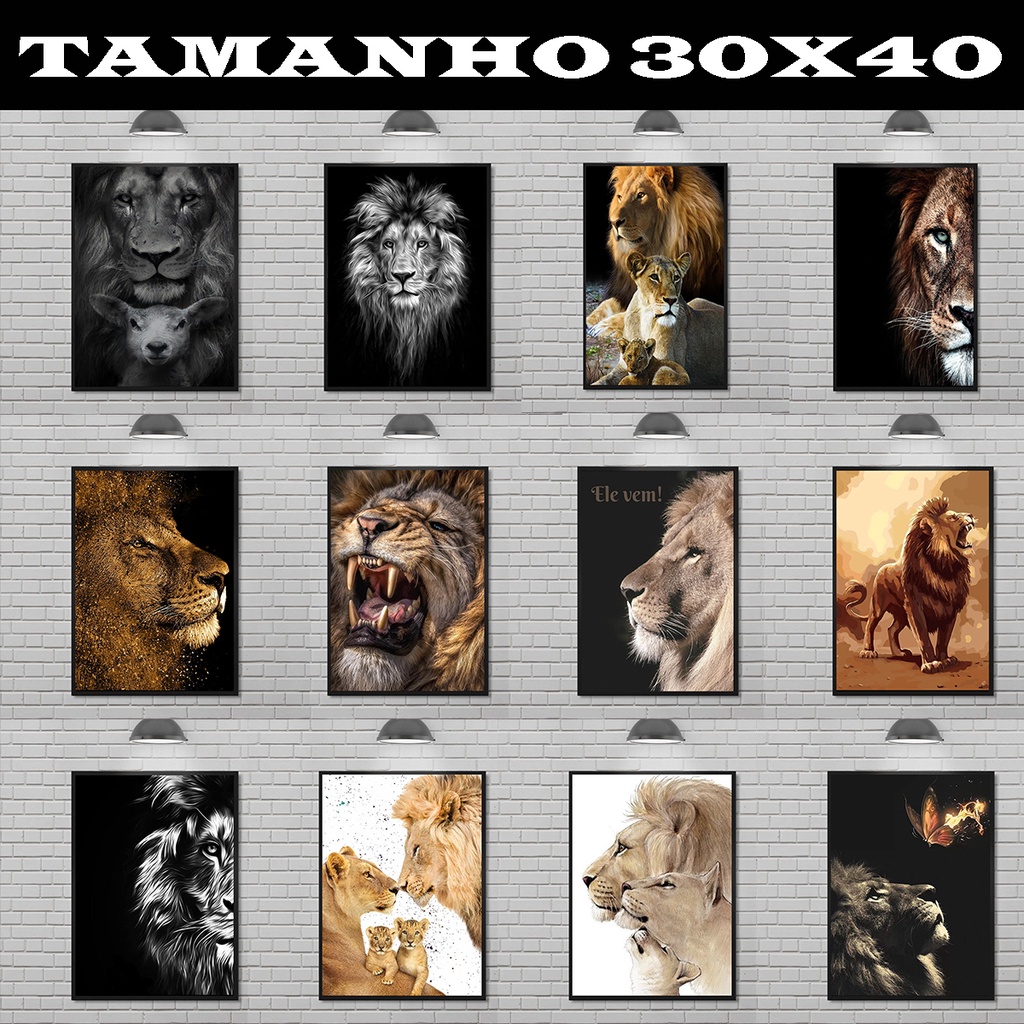 Placa Decorativa - quadros de MDF Tema Leão imagens Família Leão Lyon - Tamanho 30x40cm