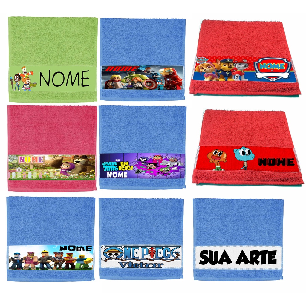 Toalha toalhinha infantil pequena de rosto mão escolar lancheira personagens Personalizada em Oferta na Shopee