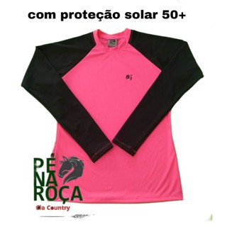 Blusa camisa com proteção solar Feminina - Rosa com Preto - Pé na Roça