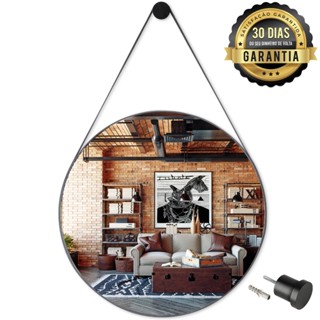 Espelho Moderno Para Lavabo Alça Em Couro 60cm C/ Suporte TOP
