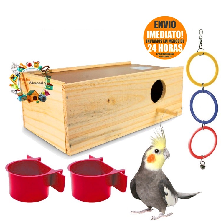 Kit Calopsita - Ninho Para Calospitas Feito Madeira Pinus Viveiro e Gaiolas - ENVIO IMEDIATO 24HRS APÓS A COMPRA