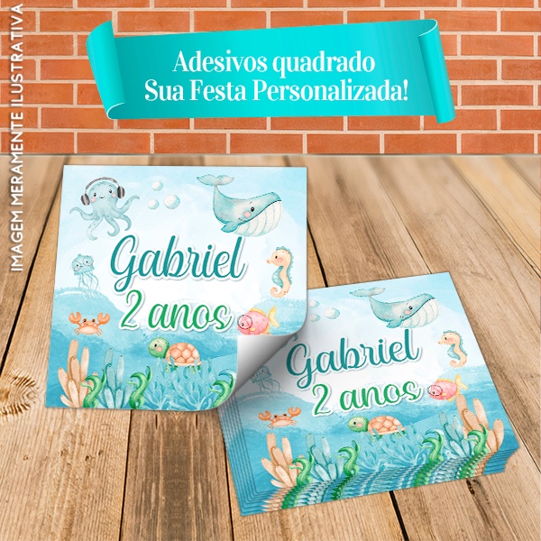 Adesivos Quadrados Personalizados Fundo do Mar Aquarelado