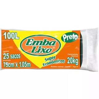 Saco de lixo Super econômico de 100 litros - Para 20kg C/25 un - Embalixo