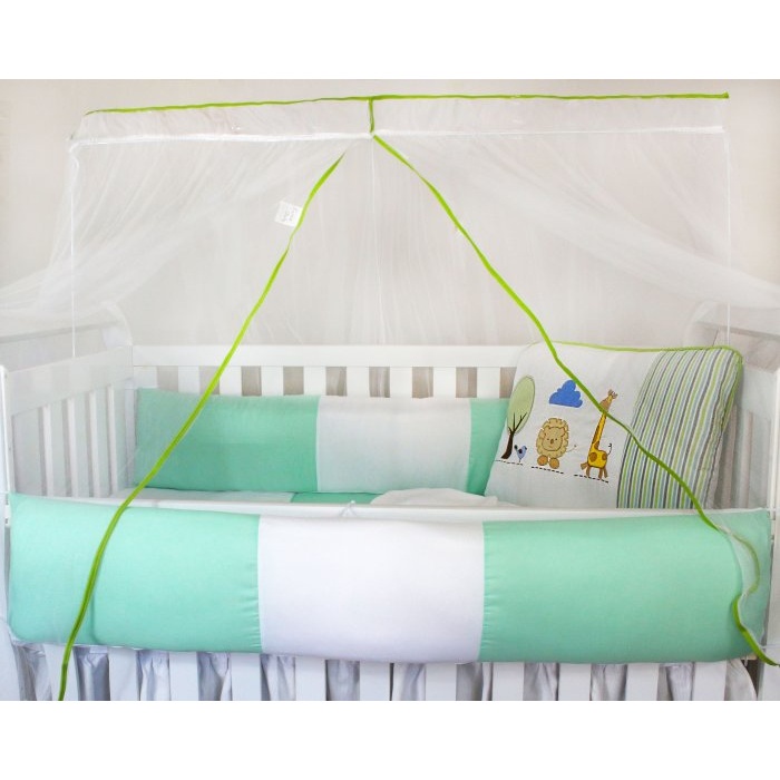Kit Protetor de Berço Kids com Mosquiteiro Comum 7 peças Selva Verde