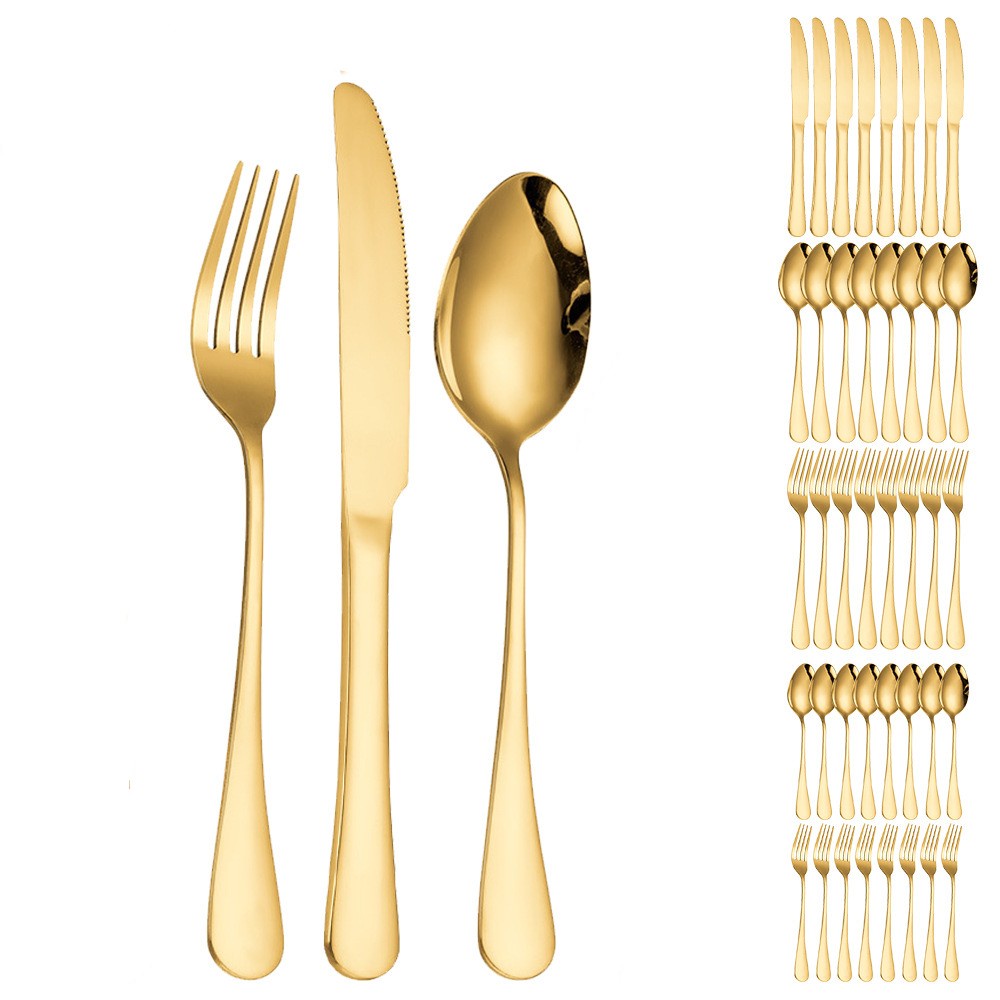 18 Talheres Ouro De Aço Inox Garfo Ou Colher Ou Faca, 6 Peças Faca + 6 Peças Garfo + 6 Peç...