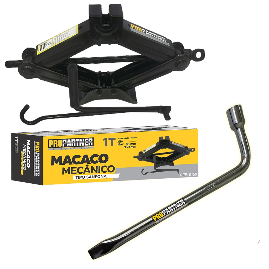 Kit Macaco Sanfona 1t Para Carro + Chave De Roda Cromada Com Espatula 19mm - Uno Palio Siena Argo Cronos Tempra Clio