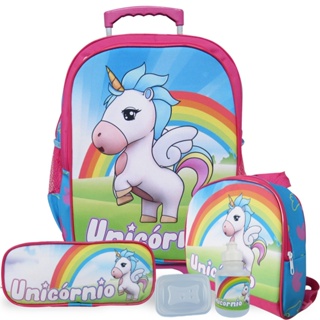 Kit Mochila Unicórnio Infantil de Rodinhas Lancheira e Estojo Tamanho G em Oferta na Shopee