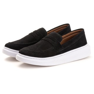 tenis couro camurça sola alta confotável para dia dia slip on casual