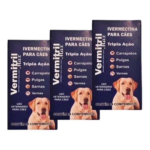 Anti Pulgas Carrapatos e sarna 12 comprimidos - Vermitril Max 12mg - Para 60kg cada