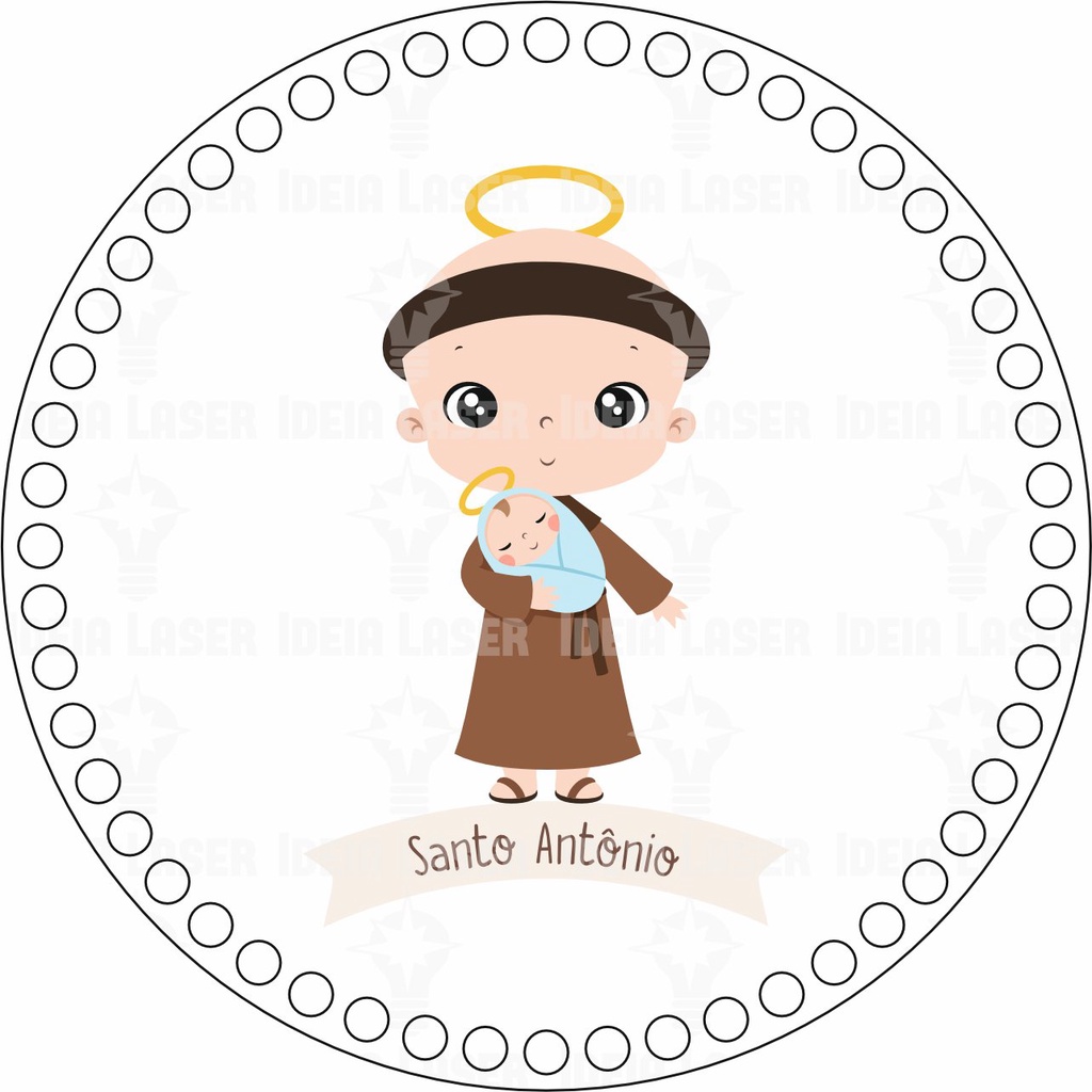 Base MDF Fio de Malha Crochê Redonda Santinhos - Santo Antônio Mod3