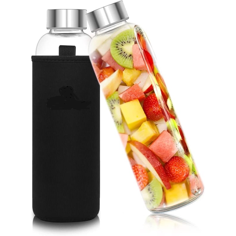 03 Garrafas Vidro 500ml Capa Neoprene Água Suco Esporte