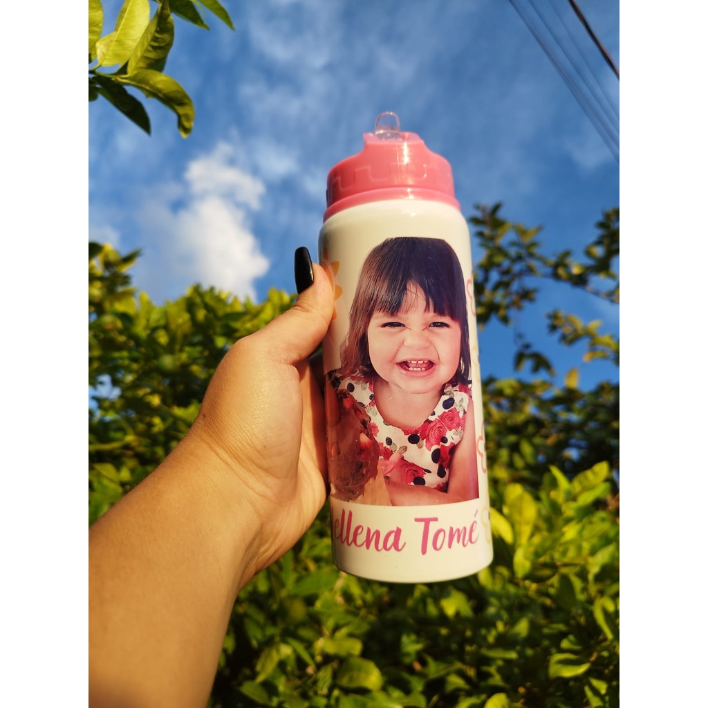 Garrafinha em Alumínio Personalizada com Foto e Nome em Oferta na Shopee
