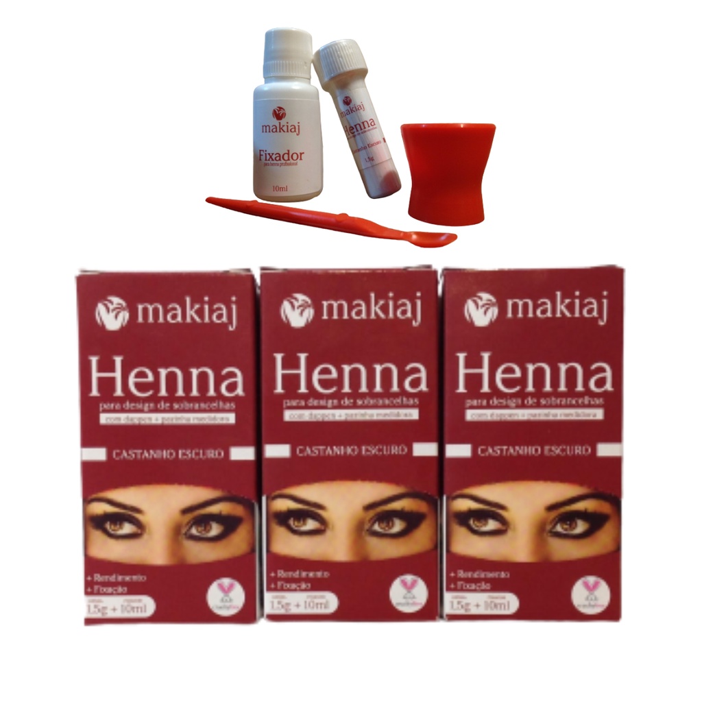 3 Unidades De Henna Castanho Escuro Original Makiaj