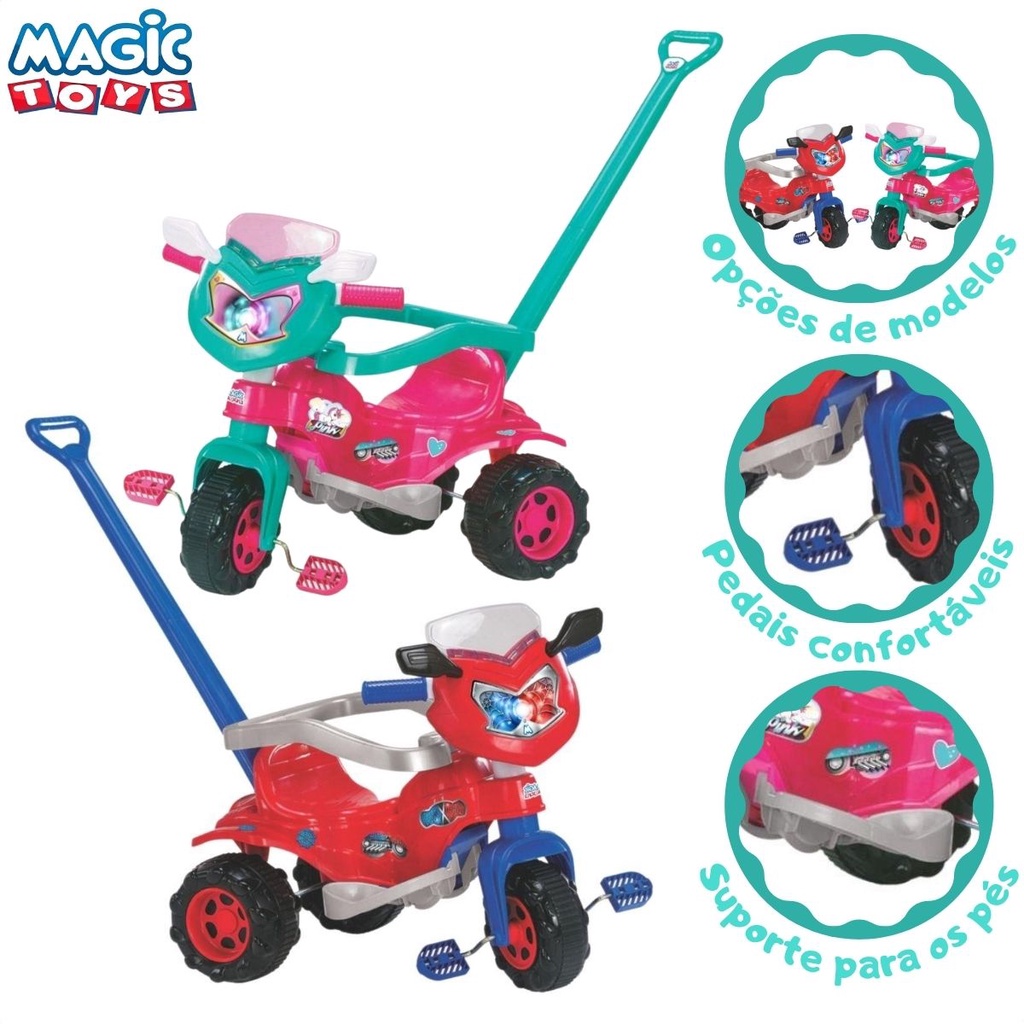 Triciclo Tico Tico Com Haste Removível Colorido Magic Toys em Oferta na Shopee