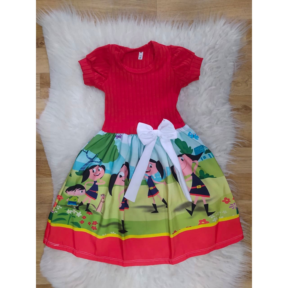 Vestido Infantil Menina Festa Show da Luna Vermelho, Passeio, Sublimação Temático