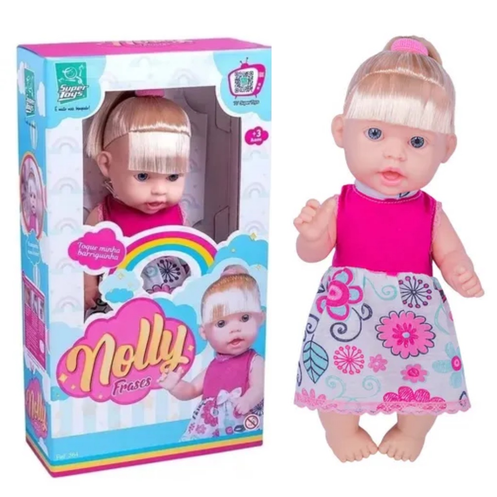 Boneca Bebe Que fala Nolly Fala 60 Frases Fofa 31Cm Estilo Reborn - Super Toys