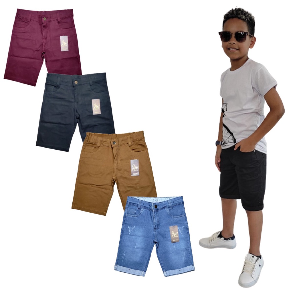 kit 3 shorts jeans Menino bermuda infanto juvenil