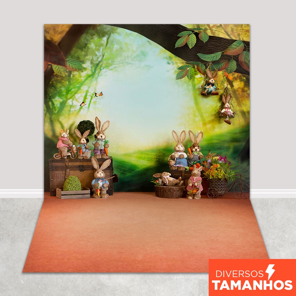 Fundo Fotográfico Coelhos da Páscoa Em Tecido PCA-208 em Oferta na Shopee