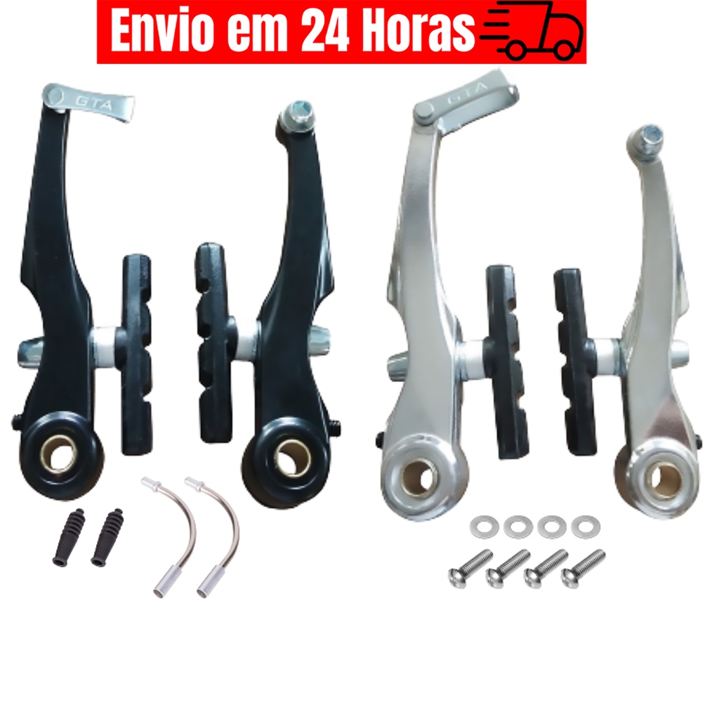 Freio V-brake Tipo Logan Alumínio Bike Mtb Preto/Prata Com Sapata Allen Orbital