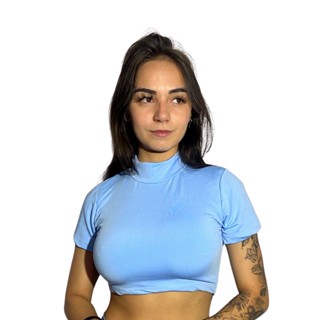 Blusa Blusinha Feminina Cropped Feminino Manga Curta Gola Alta Básica