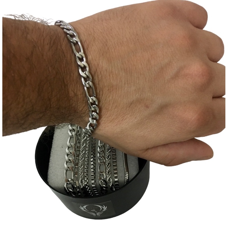 Kit 10 Pulseiras Aço Masculinas + Mostruário