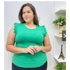 Blusa Canelada Plus Size / Basica Com Babado Girassol 🌻 em Oferta na Shopee