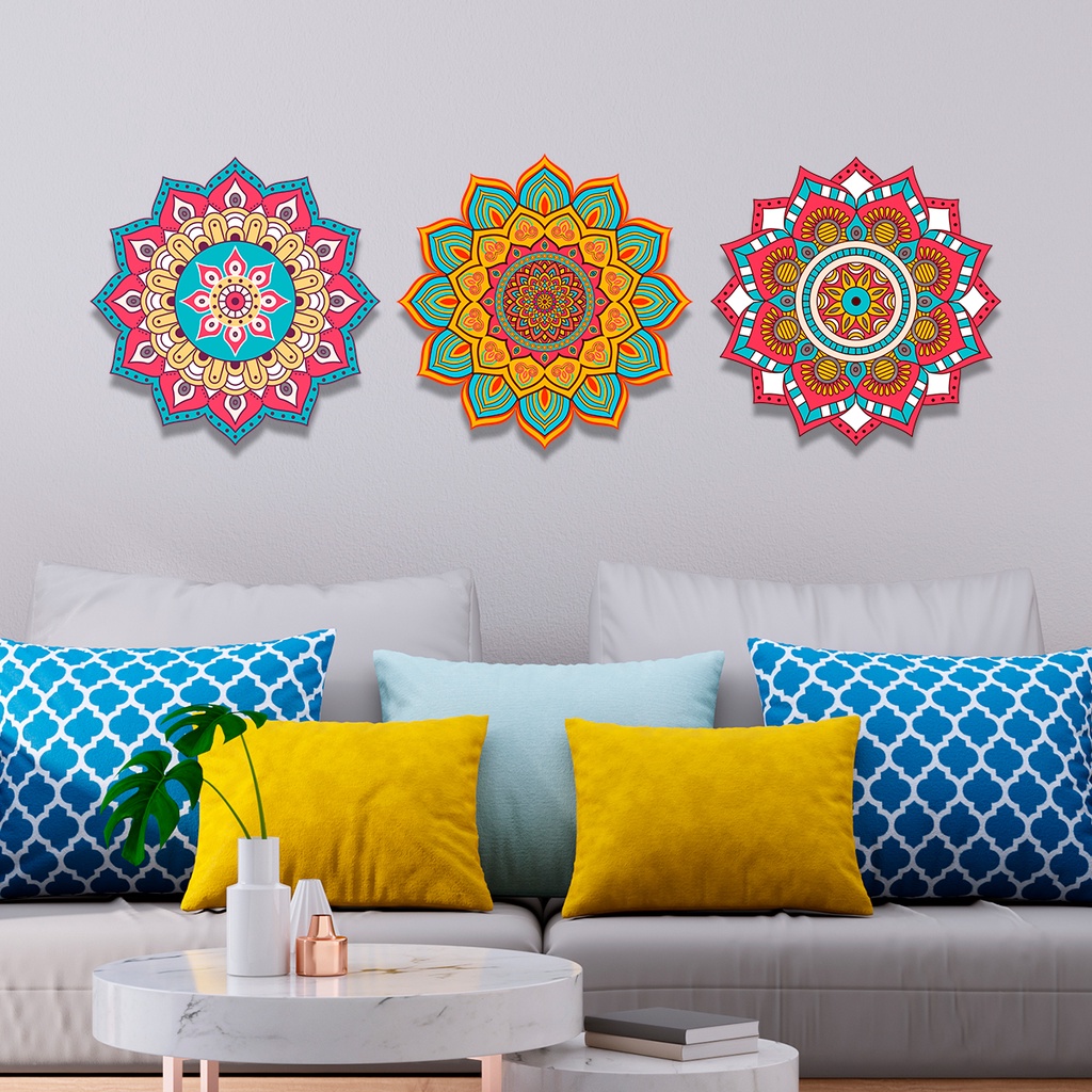 Imagem Kit 3 Quadros Decorativos Mandalas - Corte a Laser