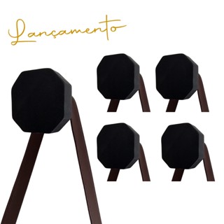 Kit 4 Ganchos Pendurador de Parede Octogonal em Madeira  cor Preto